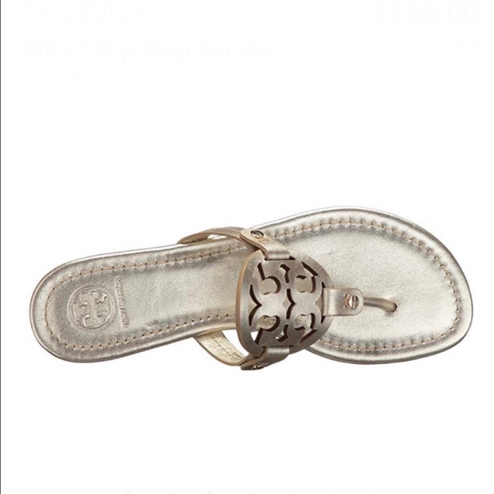New Tory Burch Gold Miller Sandals - Picture 5 of 8